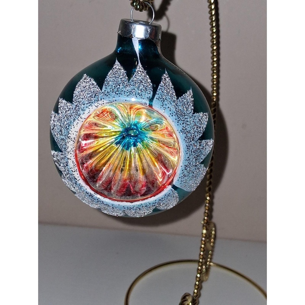 Vintage Made in USA Indent Christmas Ornament Blue Mercury Glass Reflector Ball